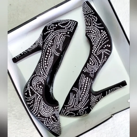 Shiekh Elegant Black Heels Covered In Rhinestone - Picture 1 of 17